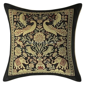 Elephant Brocade Decorative Home Black 12x12 Inch Jacquard Cushion Cover Throw - Picture 1 of 3