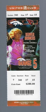 PEYTON MANNING 500TH TD - 2014 NFL CARDINALS @ BRONCOS FULL FOOTBALL TICKET Cover