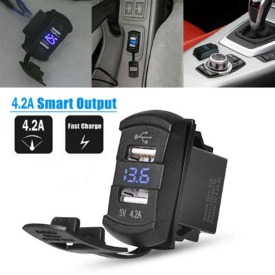 Cargador USB doble LED azul 12VCar enchufe digital pantalla digital voltímetro toma Foto 1 de 4