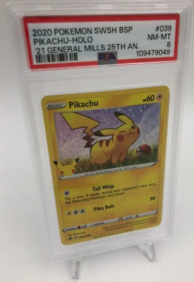 2020 POKEMON SWSH BSP Card PIKACHU HOLO #039 General Mills 25th Ann. grade PSA 8 - Image 1 of 4
