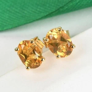 Oval Cut Natural Citrine Stud Earring in Yellow Gold Plated Sterling Silver - Picture 1 of 3