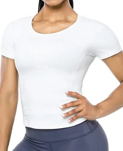 Workout Crop Tops for Women Short Sleeve Workout Shirts for Running Gym Yoga - Picture 1 of 21