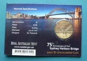 2007 Sydney Harbour Bridge One Dollar Uncirculated Coin Mintmark C - Picture 1 of 1
