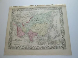 ONE (1) 1867 MITCHELL  ATLAS MAP, "ASIA SHOWING GREAT POLITICAL DIVISIONS" PLUS - Picture 1 of 3