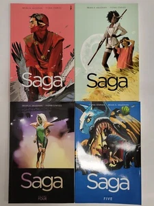 SAGA - VOLUMES 2,3,4,5 - Brain K. Vaughan - Graphic Novels TPB - Image - Picture 1 of 2