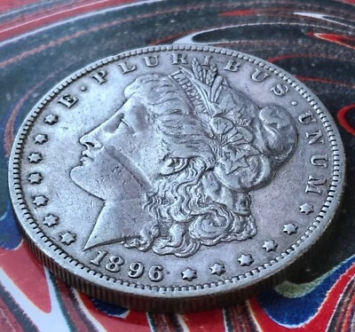 1896 O Morgan Silver Dollar : OOAK Strike Error Face Scar Dbl Date VF US Coin - Image 1 of 4