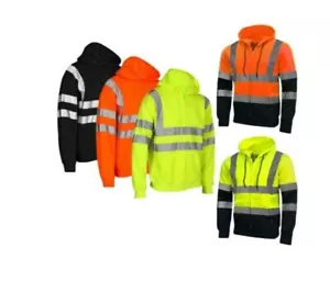 Hi Vis Zip Hoodie Work Jumper Sweatshirt High Visibility Workwear Hoodies - Picture 1 of 12