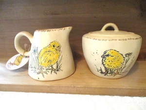 Spectrum Designz Easter Baby Chick Tan Sugar and Creamer Set with Lid - New - Picture 1 of 9