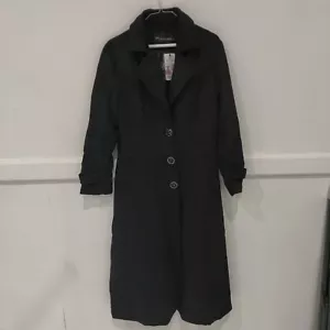 NWT Hoorangyi Women's Brushed Wool Blend Long Reefer Jacket Black Size L BB345 - Picture 1 of 1