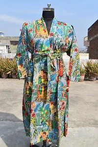 Women Bathrobe Night Wear Cotton Kimono Robe Cover Up Beach Wear Kimono Dress - Foto 1 di 5