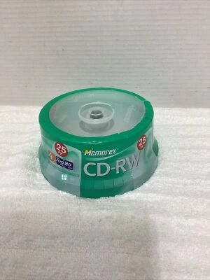全新带盒 Memorex CD-RW 25 包可录制可重写 80 分钟 700MB 4x 多速 — 第 1/3 张图片