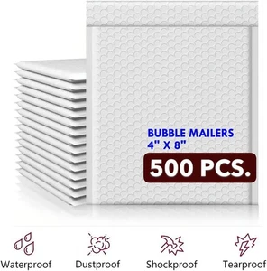 500 PACK 4" X 8" #000 Poly Bubble Mailers Tough Peel & Seal Lt Grey Bag - Picture 1 of 3