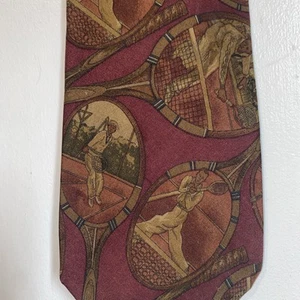 Vintage Polo By Ralph Lauren Tennis Handmade In USA Silk Tie Red Background - Picture 1 of 8