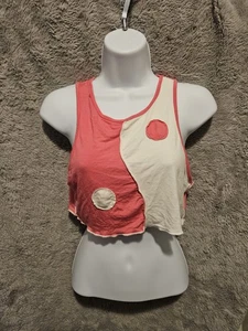Ying & Yang Cropped Tank in Pink and white, Women’s Medium Small, Sz 10. - Picture 1 of 6