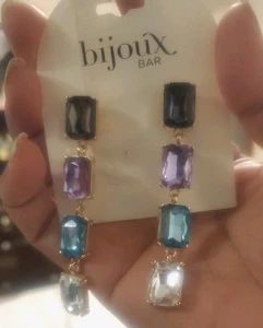 bjoix  gold and tri color  Crystal Dangle chandelier earrings 3" - Picture 1 of 9