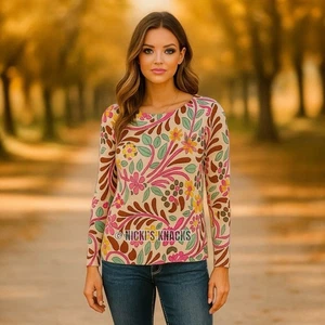 Maglione Talbots Petites lana merino S primavera floreale retrò mod stampa leggero - Foto 1 di 9