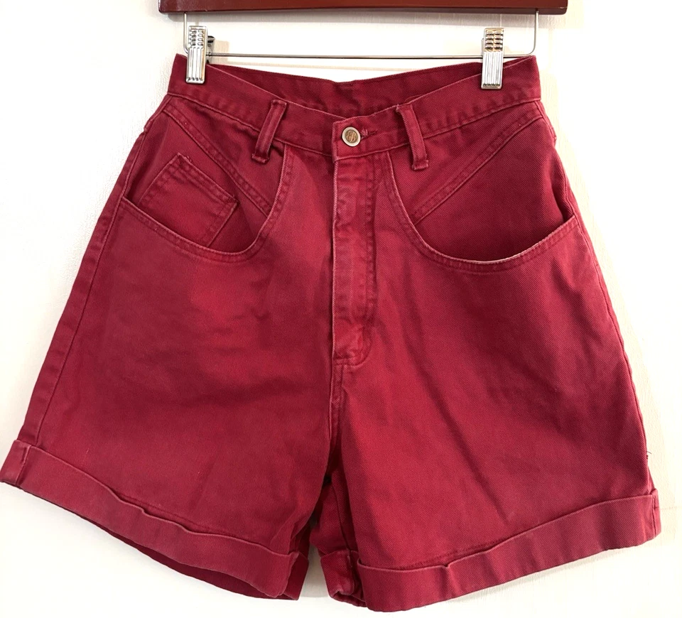 PANTALONES CORTOS VAQUEROS De Colección Años 80 90 RARO BILL BLASS Rojo Denim Mujeres 8 Mamá Cintura Alta Puños Foto 1 de 4