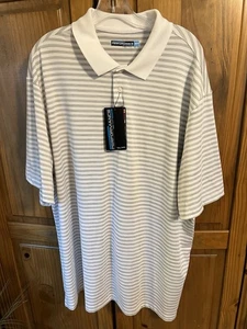 Roundtree And Yorke Performance Polo Brand New White And Grey Stripes Size 2XT - Picture 1 of 6