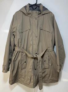 Weatherproof Waterproof Hooded Trench Coat Women's Size 2X Belted Khaki Quilted - Picture 1 of 10