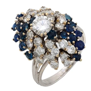 Vintage diamond sapphire 14k white gold cluster ring - Picture 1 of 5