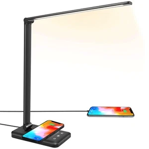 LED Desk Lamp with Wireless Charger, USB Charging Port, 10 Brightness, 5 Colo... - Picture 1 of 9