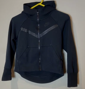 Girls M Nike Tech Fleece Full Zip Black Hooded Sweatshirt CZ2570 Loose Fit - Picture 1 of 7