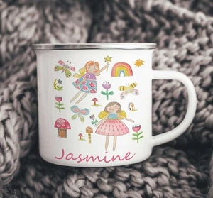 Personalised Enamel Camping Mug, Fairy Cup, Boys Girls Custom Name Gift. - Picture 1 of 7