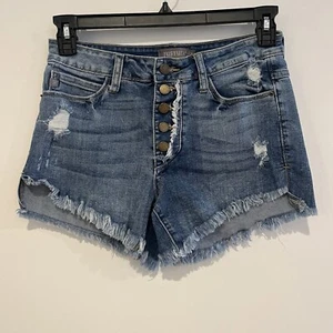 Vintage JUST USA Women's L Blue Denim Jean Shorts #retro - Picture 1 of 2