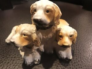 New Three Cocker Spaniel Dog Vintage Ceramic Figurine Dolgen Corp Sitting Layi