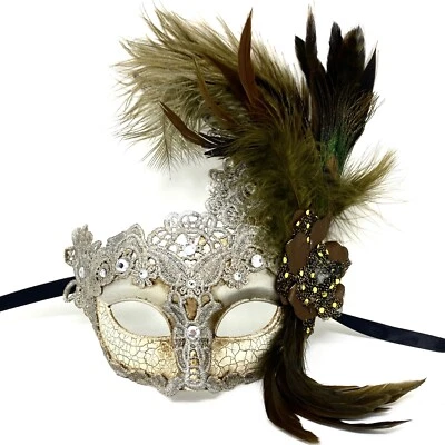 Women's Masquerade Feather Mask Venetian Halloween Wedding Mardi Gras Costumes - Image 1 of 3