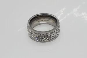 Milor Stainless Steel Rhinestone Ring Size 5 Band Silver Tone Marked Signed - Picture 1 of 8
