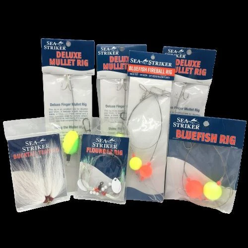 Lote de 7 Sea Striker 3 Deluxe Mullet-1 Platija-2 Plataformas Bluefish Bucktail Teaser Foto 1 de 4