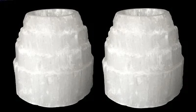 SET of 2 HANDMADE Selenite Crystal Candle Holder Natural Tower Tea Light Lamp - Image 1 of 4