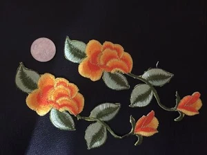 Set of 2 Orange Flowers Iron On Patches Floral Plants Patch 18x6cm - Picture 1 of 5