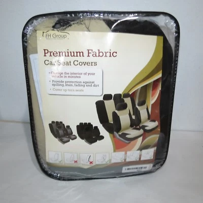 FH Group FB060BEIGE115 Universal Fit Full Set  Car Seat Cover, (Beige/Black)   Foto 1 de 4