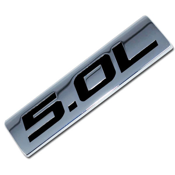 CHROME/BLACK METAL 5.0L ENGINE RACE MOTOR SWAP EMBLEM BADGE FOR TRUNK HOOD DOOR - Image 1 of 1