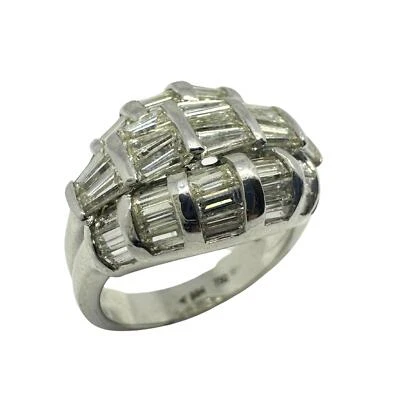 18k White Gold Baguette Cut Diamond Dome Ring - Image 1 of 4