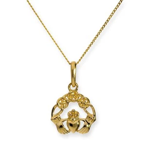9ct Gold Claddagh Necklace 16 - 20 Inches Love Anniversary - Picture 1 of 12