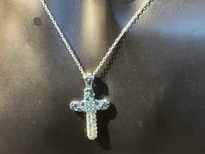 Colgante Cruz Italia 925 Esterlina Tailandia Pavé Cristal Transparente y Azul Cadena 925 - Imagen 1 de 4