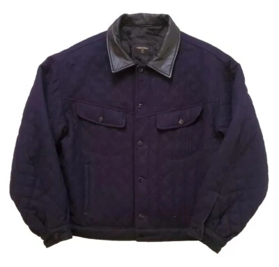 Chaqueta de bombardero VALENTINO para hombre L acolchada lana cuero cuello azul marino precio de venta sugerido por el fabricante 1250 GBP Foto 1 de 4
