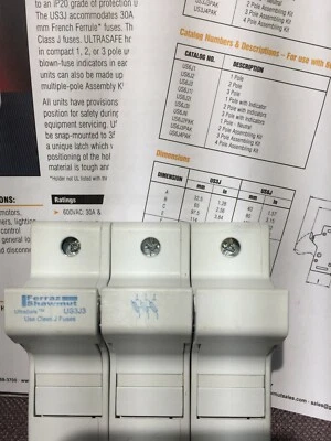 FERRAZ SHAWMUT PT#US3J3 ULTRA SAFE MOD 600V AC/DC 30 AMP 3PH CLASS J FUSEHOLDER - Image 1 of 4