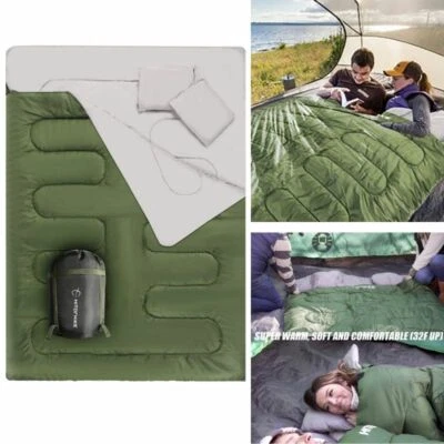 Saco de dormir doble para 2 personas para adultos talla XL verde C 0 grados camping senderismo Foto 1 de 4