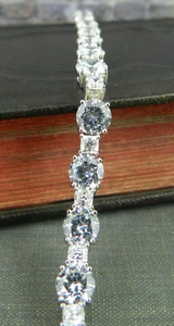 Designer Signed 925 Sterling Silver Sparkling Clear Round CZ Tennis Bracelet - Picture 1 of 5