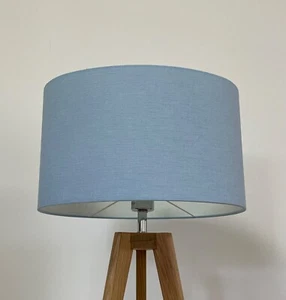 Pantalla de lámpara azul pálido textura 100 % lino sombra de luz ovalada - Imagen 1 de 15