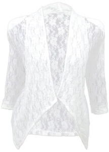 Eleganter weißer Bolero Shrug Top Damen Spitze Jacke Schulterpolster neu Damen - Bild 1 von 4