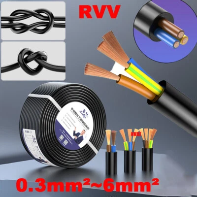 RVV 2~6 Cores Flexible Cable Copper Power Stranded Black 0.3~6mm² Sheathed Wire - Image 1 of 4