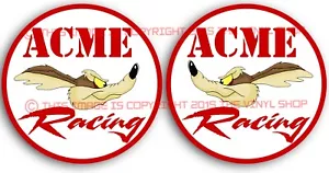 2 inch set Acme Racing WILE E. COYOTE FUNNY GASSER RAT ROD HOT ROD RACING DECAL - Picture 1 of 2