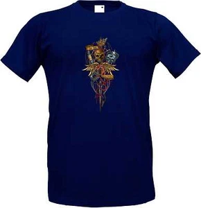 T Shirt Blue Car US Car Biker Chopper & Motorcycle Motif Model Heartbeat - Picture 1 of 2