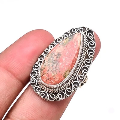 Anillo Bali de plata de ley 925 con piedras preciosas naturales de unakita S.8 R49 Foto 1 de 4