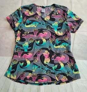 Womens Disney Tooniforms Little Mermaid Hospital V-neck Scrub Top Sz Md  - Picture 1 of 11
